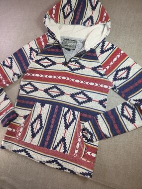 Brooklyn Red, Navy, & White Aztec Tribal Pattern 1/4 Zip Pullover Hoodie Mens Sm